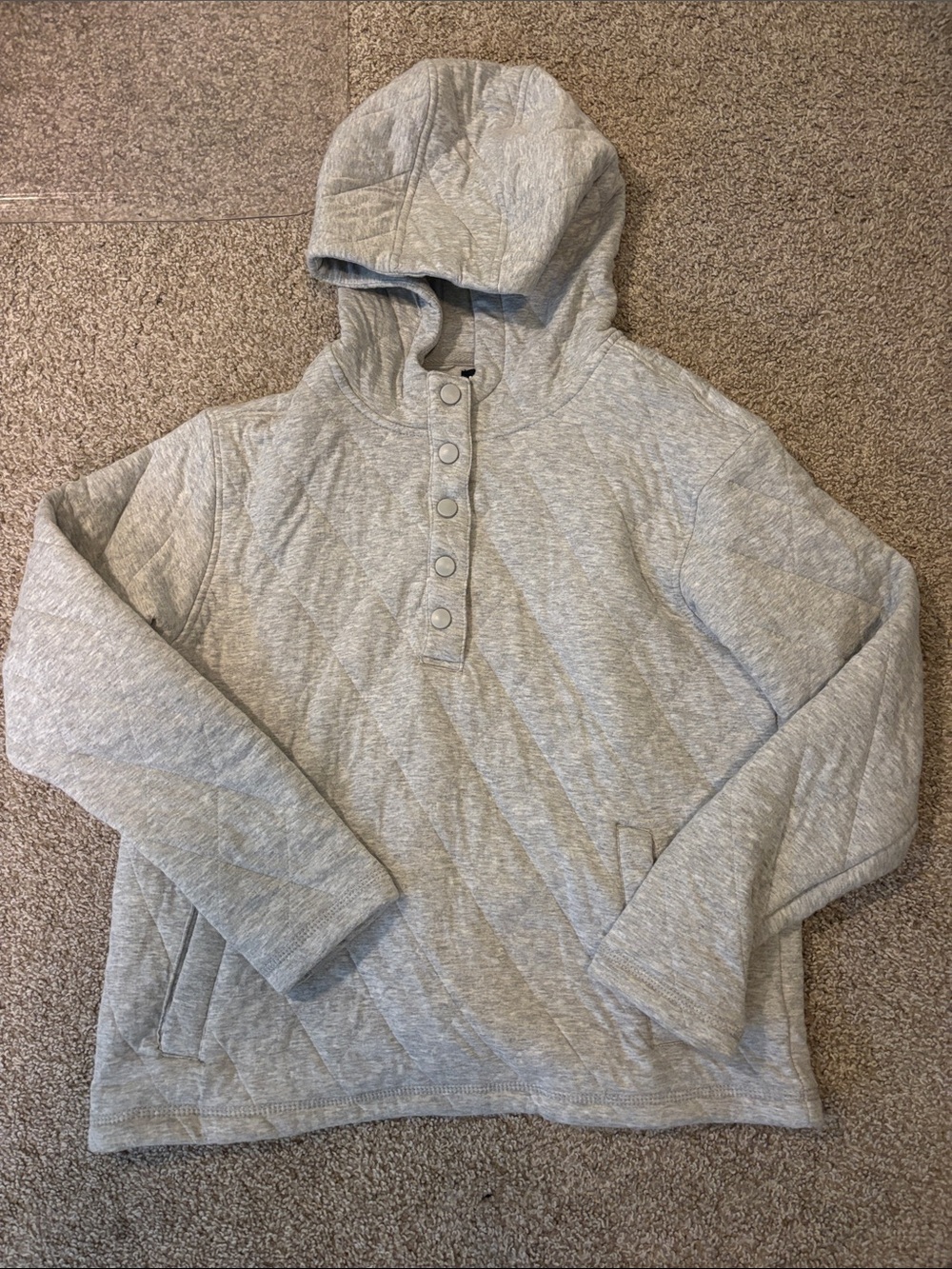 Women,s Quilted Hooded Pullover Sweater - Light Gray